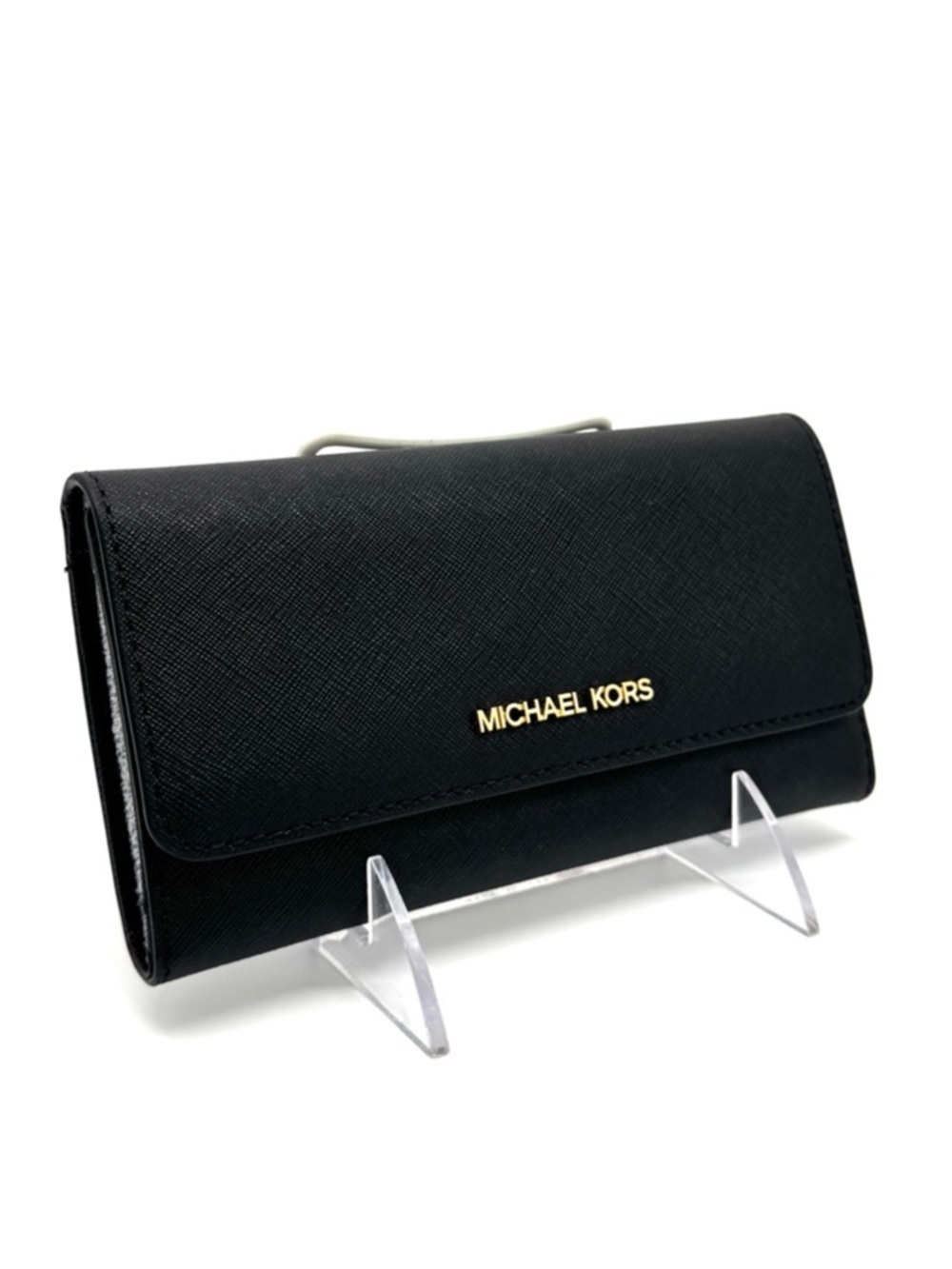 Michael Kors Large Trifold Wallet Black/Gold - Picture 4 of 10